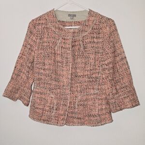 J Jill Pink Tan Tweed 3/4 Sleeve Jacket Blazer Snap Button Front Size Sm…